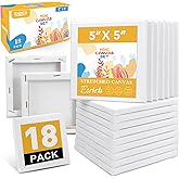 ESRICH Mini Canvases for Painting, 5x5In Canvas in Bulk 18Pack, 2/5In Profile Small Square Canvas, Blank Canvases are Great for School Projects and Kids Birthday Parties, Home Decor Project.