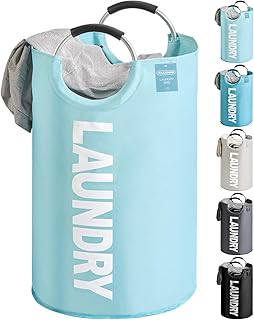 YOUDENOVA Wäschekorb Faltbar Wäschesammler Wäschesack Laundry Baskets 82L Kapazität mit Griff (Hell Blau, One Size)