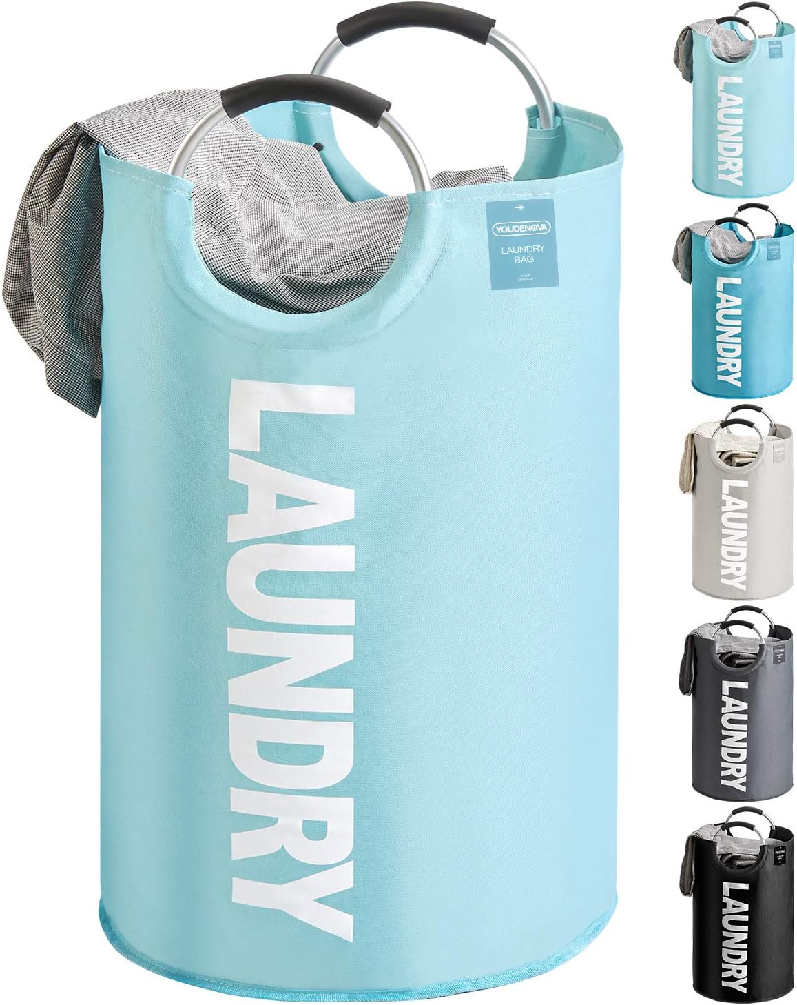 YOUDENOVA Wäschekorb Faltbar Wäschesammler Wäschesack Laundry Baskets 82L Kapazität mit Griff (Hell Blau, One Size)