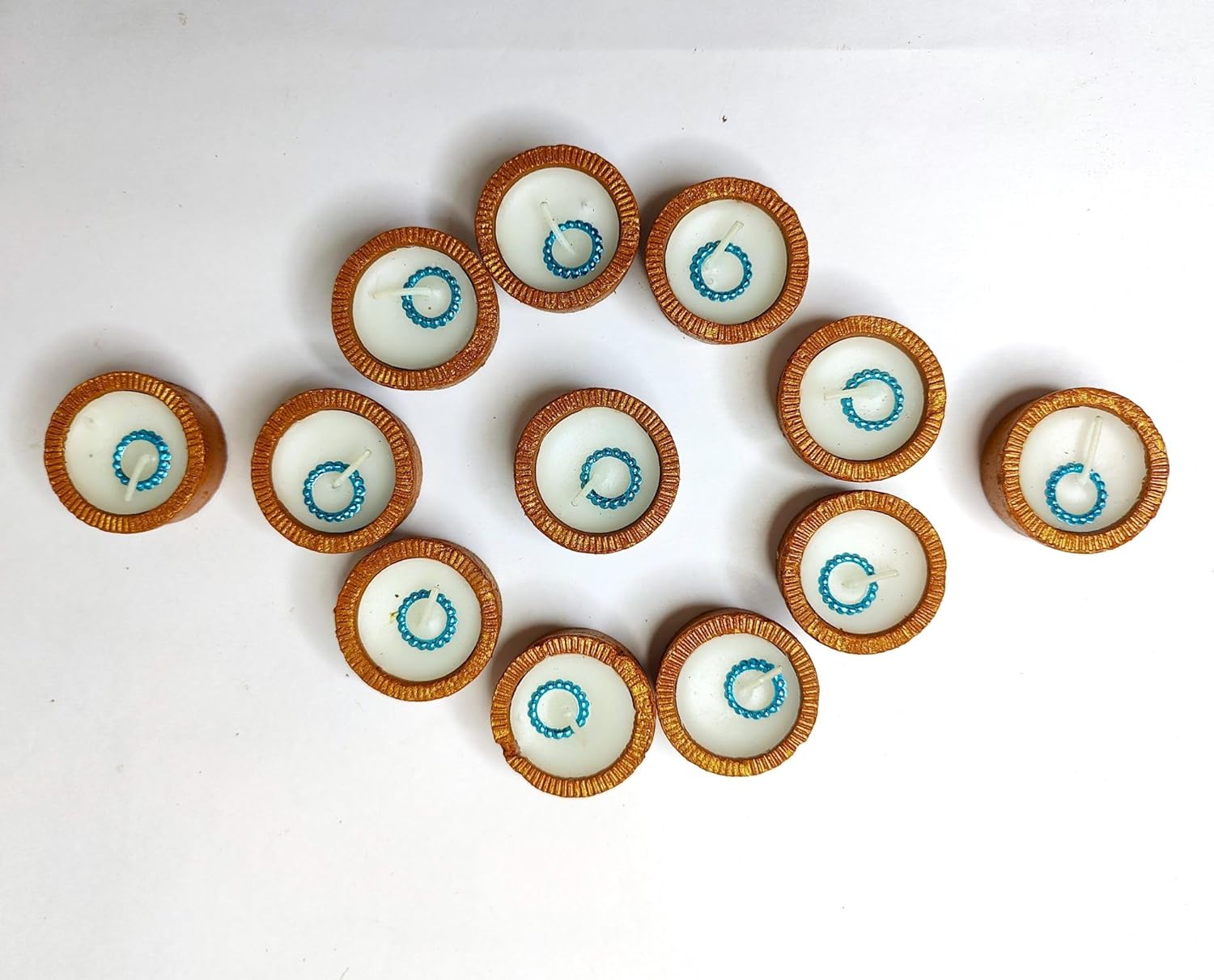 Oil Lamps & Accessories - Amroha Crafts 12 Small Wax Diya Set for Diwali Gift/Decorations Clay Handmade Diya/Natural Earthen Oil Lamp/Traditional Diyas for Pooja with Cotton Wicks Batti. Deepawali Diya Lamp