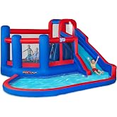 Sunny &amp; Fun Big Time Bounce-A-Round Inflatable Water Slide Park | Heavy-Duty Oxford Blow-Up Water Park for Kids Backyard | Bounce House, Splash Pool, Hoop, Air Blower &amp; Carry Bag | Easy Setup