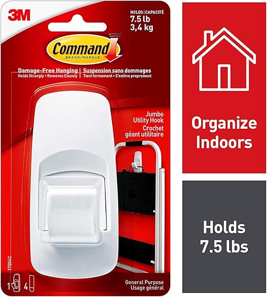 Command 17004C Jumbo Hook, White, 7.5 lb Capacity, 1 Hook 4 Large Strips Amazon.ca Office Products