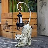 Hapyard Laughing Cat Figurine with Solar-Powered LED Light, 15.7 Inches Tall Marble, Perfect for Gift Garden Decor or Housewarming for Cat Lovers.