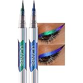 UCANBE Chameleon Liquid Eyeliner - Green Blue Duo, Multi-Chrome Metallic Shift Eyeliner, Waterproof Glitter Eyeliner with Soft Fine Tip for Multi-Dimensional Eye Looks