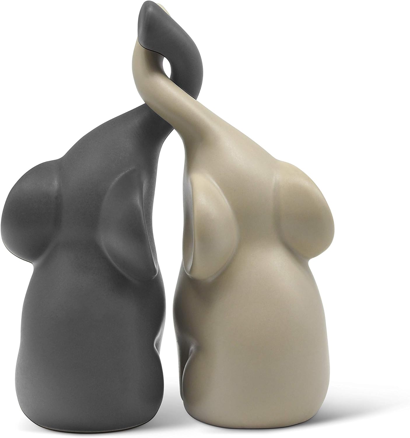 FeinKnick Loving pair of elephants in beige & grey, modern ceramic sculpture as a set, decoration figure 16cm high - Image 5
