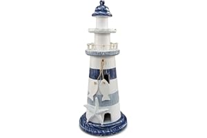 Puzzled CoTa Global Large White & Blue Stripes Lighthouse w/Fish & Starfish Nautical Marine Decor 4.5" x 11" Beach Table Top Charming Centerpiece Accent Ocean Sea Aquatic Theme Party Souvenirs