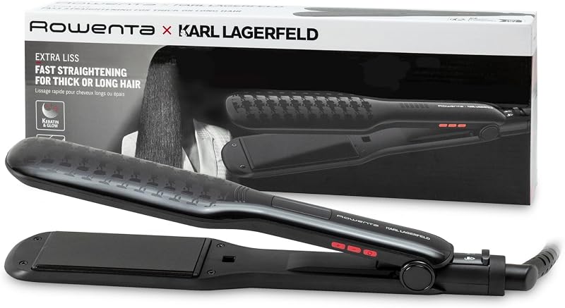 x KARL LAGERFELD SF411L Extra Liss Piastra per Capelli, Superficie Larga, 6 Temperature, Riscaldamento Rapido, Rivestimento in Cheratina, Nero