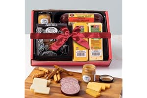 WB WISCONSIN'S BEST Wisconsin Cheese Company - Holiday Favorites Gift Box - 100% Wisconsin Cheddar & Pepper Jack Cheese, Sausage, Pretzel & Mustard | Perfect for Parties, Charcuterie Boards, and Holiday Gifts