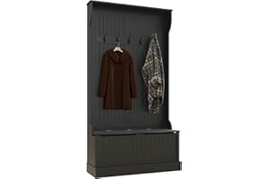 HOMCOM 3-in-1 Entryway Hall Tree with Storage Bench, Coat Rack with Four Hooks and Shoe Storage, Black