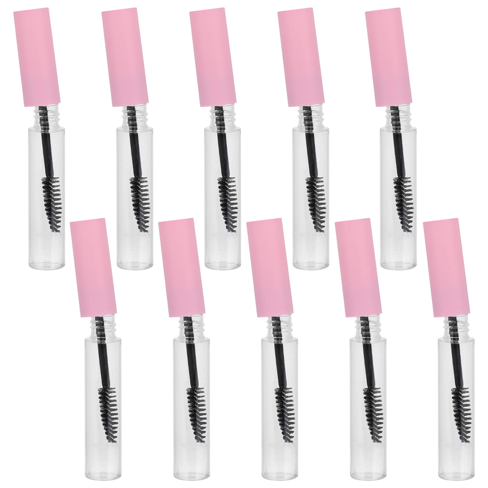 FRCOLOR 10PCS 10ML Empty Mascara Tube Plastic Refillable Eyelash Cream Container Bottle for Castor Oil Eyebrows Cosmetics Packing Wand (Pink)
