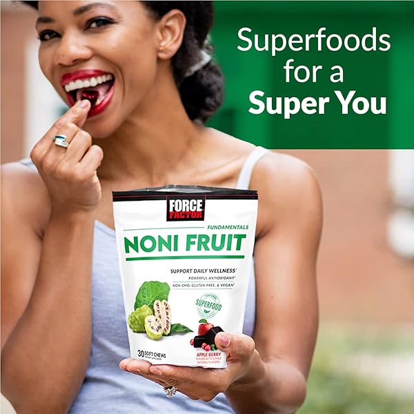 FORCE FACTOR NONI FRUIT CHEWS FOR IMMUNITY AND SKIN HEALTH SUPPORT, NONI JUICE SUPPLEMENT, PLANT-BASED ANTIOXIDANT SUPERFOOD CHEWS, GLUTEN-FREE, & VEGAN, APPLE BERRY FLAVOR, 30 SOFT CHEWS