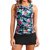 Daci Womens Tankini Swimsuits with Skirt - Two Piece Tummy Control Bathing Suits High Neck Swimwear