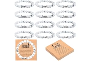 Ecation 12 Sets Sport Bracelets Lave Stone Beaded Elastic Stretch Bracelets with Inspirational Card Bulk Team for Football Volleyball Golf Baseball Basketball Soccer