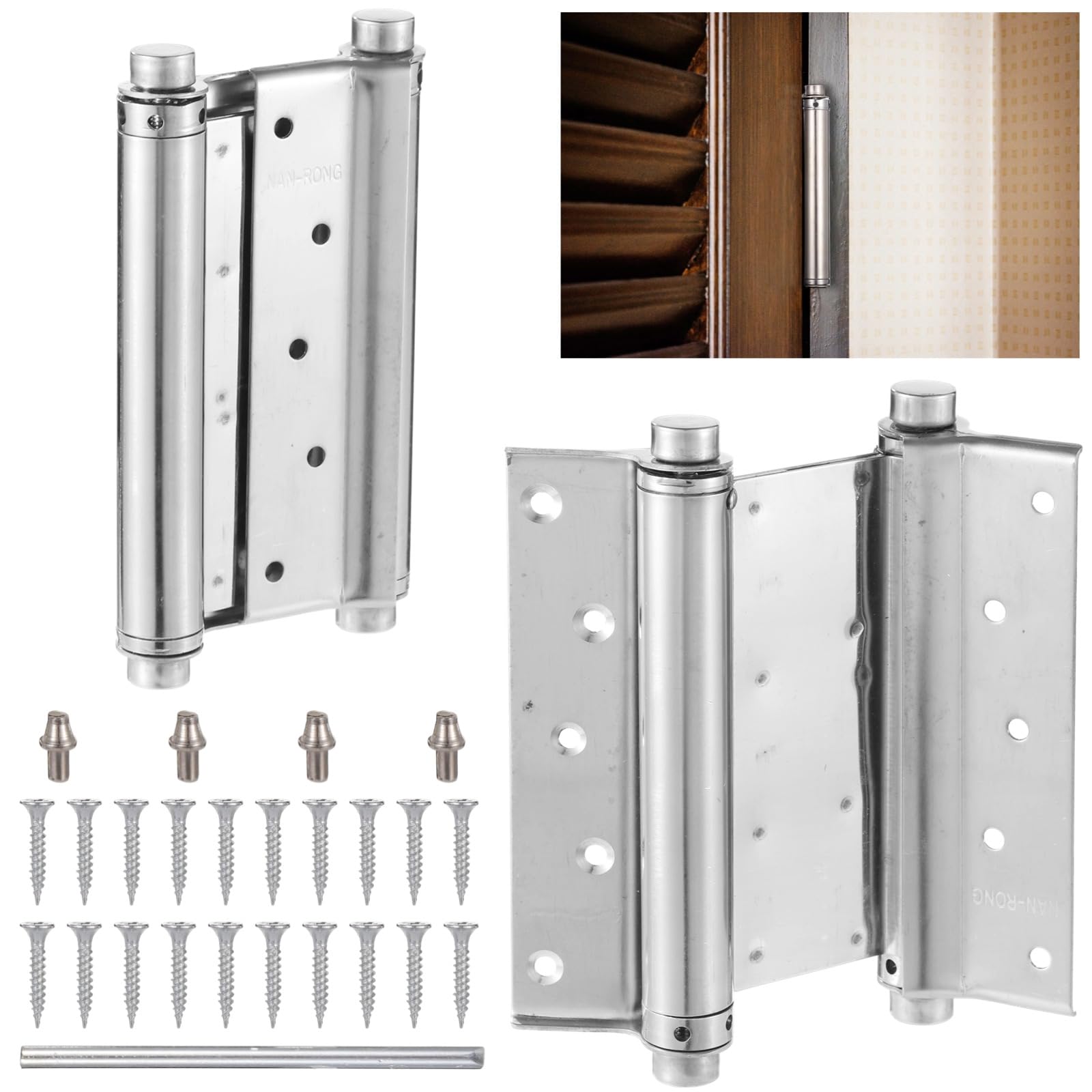 Photo 1 of 2 Pcs Double Action Spring Hinges, 6-Inch Self Closing Door Hinges, Stainless Steel Dual-Action Hinges with Adjustable Closing Speed, Includes Screws & Pins for Swinging Doors