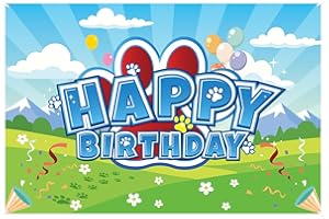 Cartoon Paw Print Birthday Backdrop, 59x39 Inch Polyester Background Happy Birthday Backdrop Banner Poster for Cartoon Dog Th