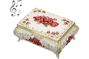 JuxYes Vintage Music Box, You are My Sunshine Music Box, Beige Metal Musical Jewelry Box Keepsake Box Small Trinket Storage B