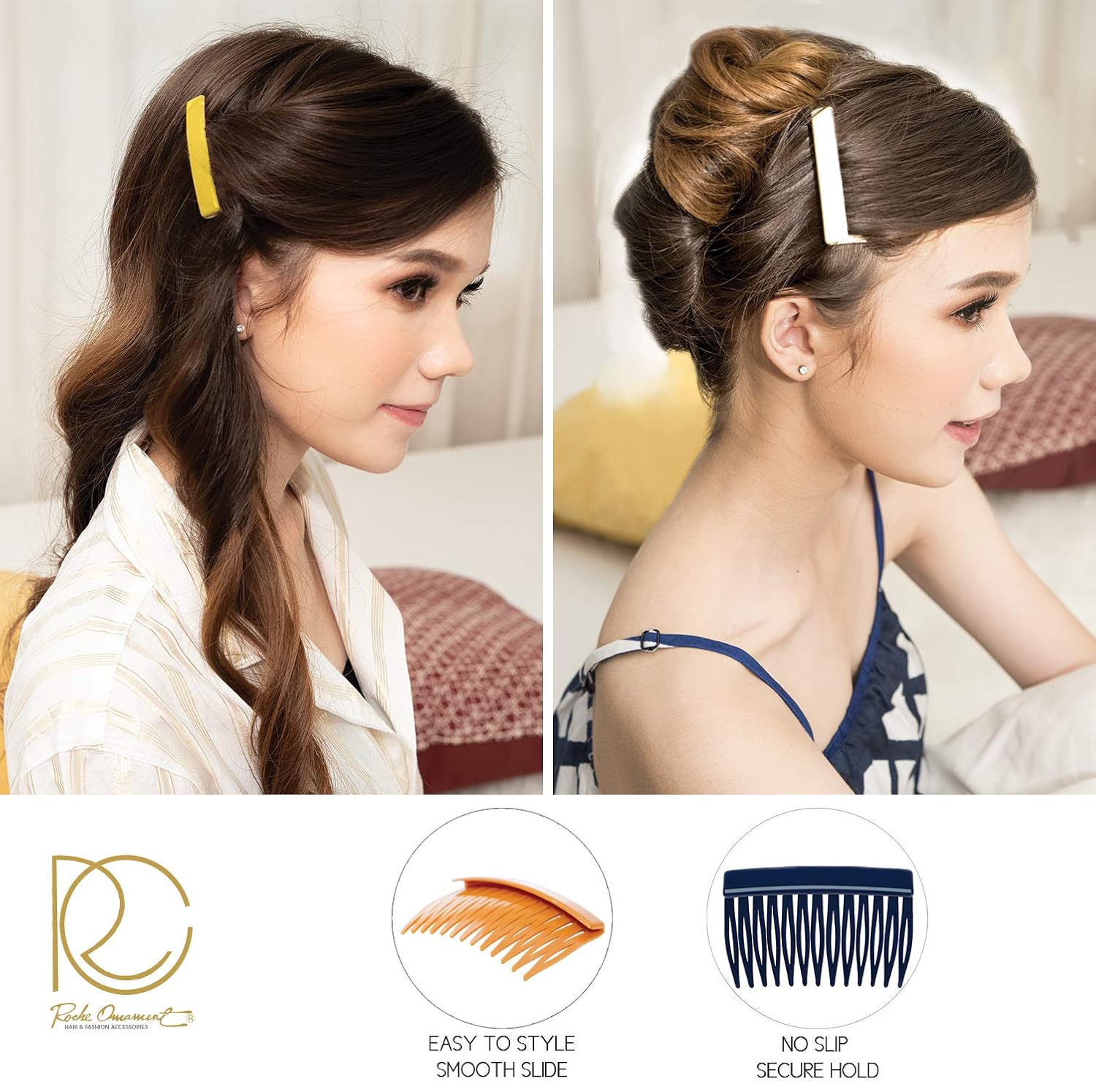 RC ROCHE ORNAMENT 12 Pcs Womens Girls Classic Side Slide Comb Premium Hair Accessory Pin Wide Teeth Solid Plastic Combs Bridal Pins Beauty Fashion Accessories, Medium Pastel Multicolor : Beauty