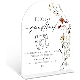 Boho Floral Photo Guestbook Sign, 6 x 8 Inch White Arch Acrylic Wedding Sign with Holder, Wedding Sign for Ceremony and Reception, Wedding Decoration, Wedding Supplies - BX06