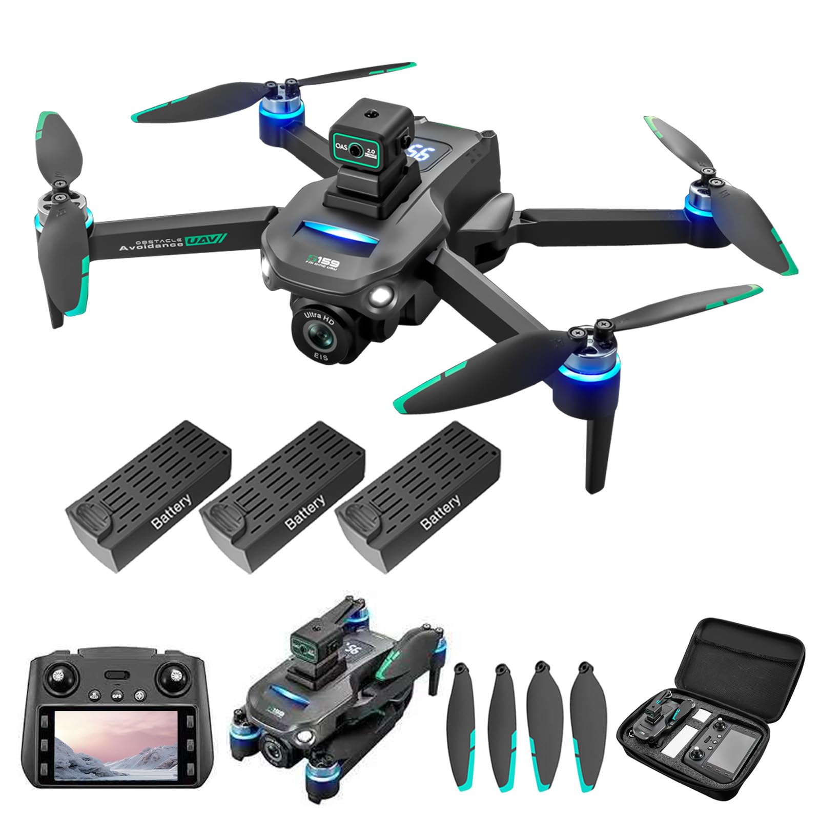 Drones with Camera 4k Professional for Adults, Drone with Screen on Controller, 3 Batteries 60 Mins Flight, Auto Return, Obstacle Avoidance, Remote & app-controlled GPS Drones 4K for Beginners (Black)