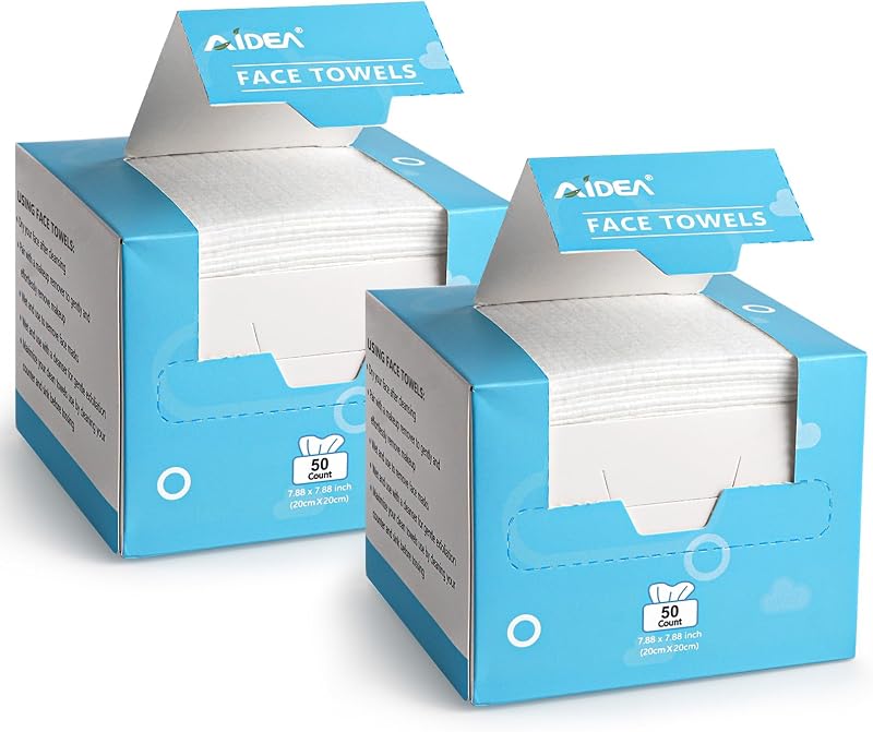 AIDEA Face Towels Disposable 100 Ct (2 Box) Cleansing Wipes for Sensitive Skin