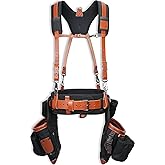 WELKINLAND Top-Grain Leather Tool Belt With Suspenders, Heavy-Duty Leather Tool Belts With Suspender, 22-Pocket Carpenter Pouches For Construction, Comfy Roofing Tool Belt, Framers Tool Belts