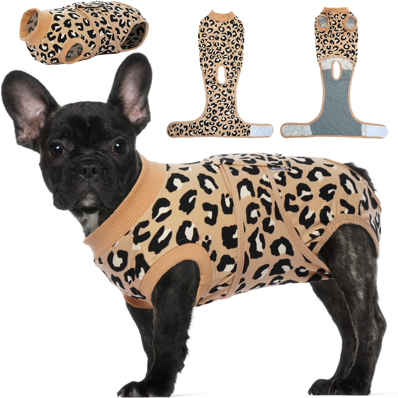 Kuoser Dog Surgery Recovery Suit, Dogs Recovery Suits for Female Spay and Male Neuter, Dog Onesie for After Surgery Post-Op Care, Puppy Post Body Vest Prevent Licking, Leopardbrown S