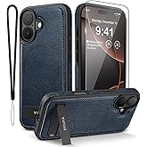 WTCASE Magnetic for iPhone 17 Leather Case,Built-in Invisible Stand [Compatible with Magsafe] Protective Slim Kickstand Phone Cover for iPhone 17 Case, Blue