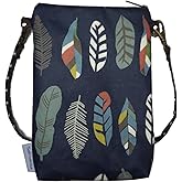 Tainada Women Crossbody Shoulder Travel Zippered Wallet Purse Clutch Phone Bag w/Detachable Strap (Feather Pattern Navy Blue)