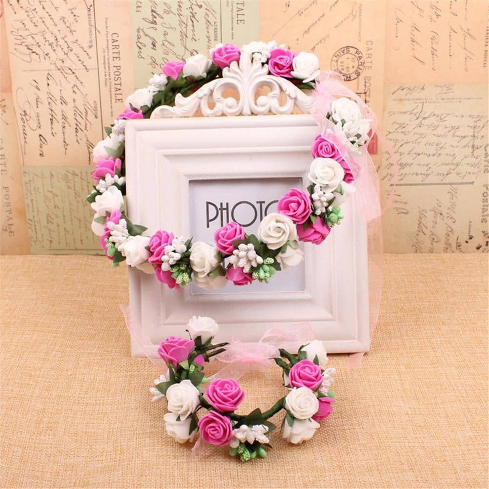 GCRAW® Flower Wreath Headband Women Rattan Head Festival Wedding Ribbon Adjustable Girl Flower Crown , rose red