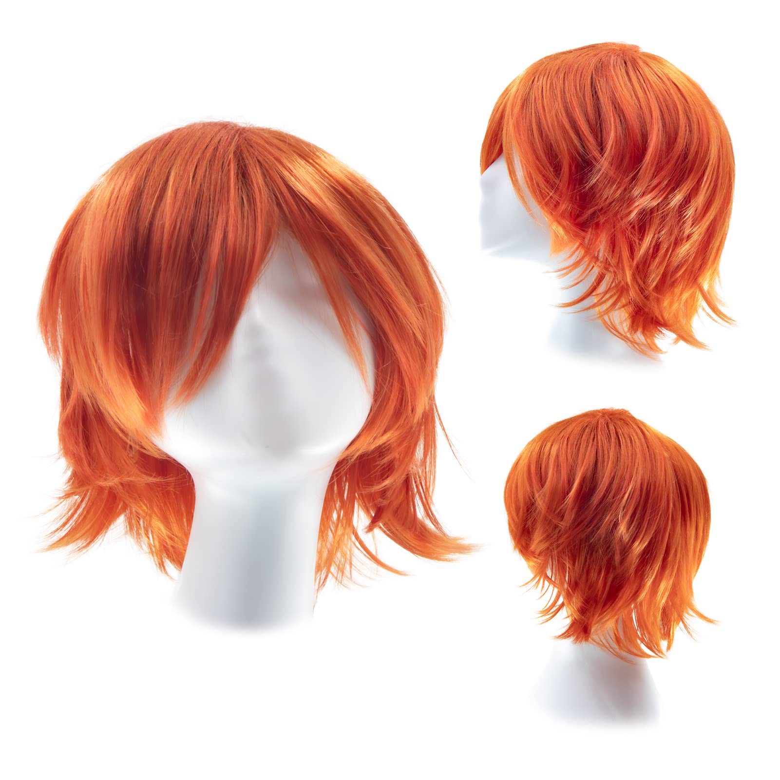 Gairyan Short Ginger Wig Cosplay Wig Unisex Anime Cosplay Wigs for Women/Men Straight Fluffy Wig Costume Theme Party Fancy Dress Wigs Halloween Wig Comic-Con Costumes Accessories