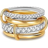 COOSLIM Gold Stackable Rings for Women, 18K Gold Plated Cubic Zirconia Rings, Mixed Metals Stackable Ring Set Silver Gold Multi Ring for Women Non Tarnish