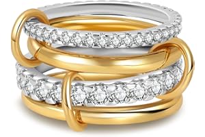 COOSLIM Gold Rings for Women Non Tarnish Stackable Rings Stack Set Silver Mixed Metal Statement Rings 18K Gold Plated Interlocking RingDainty Cubic Zirconia CZ Connected Band Thumb Ring Size 5-11 Jewelry Gift for Women