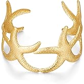 ENSKEFEN Wide Gold Cuff Bracelets for Women Boho Vintage Statement Starfish Open Bangle Bracelet Irregular Summer Beach Shell Sea Coral Bracelets