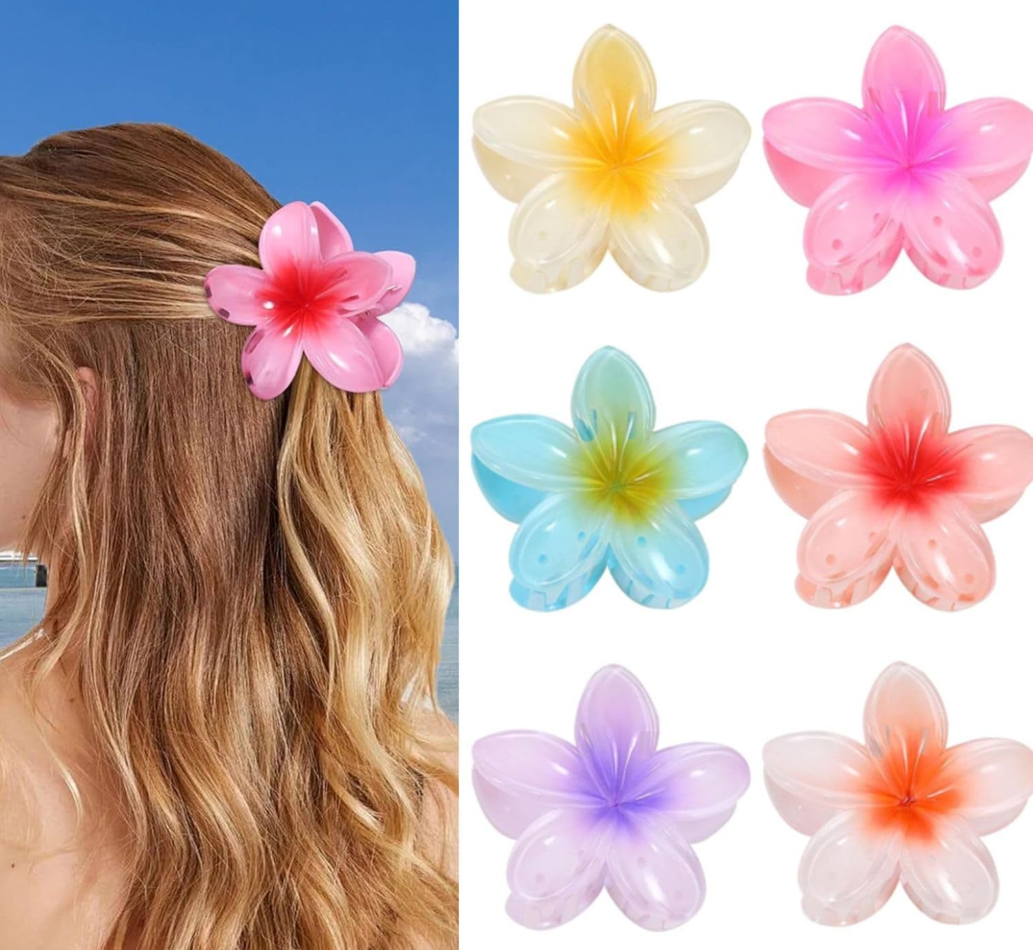 Apprise Deals hair clips,6 Pcs Flower Hair Clip,Nonslip Flower Claw Clips claw clips for thick hair Strong Hold Hawaiian Claw Clip for Medium Thick Hair Claw Clips for Women and Girls