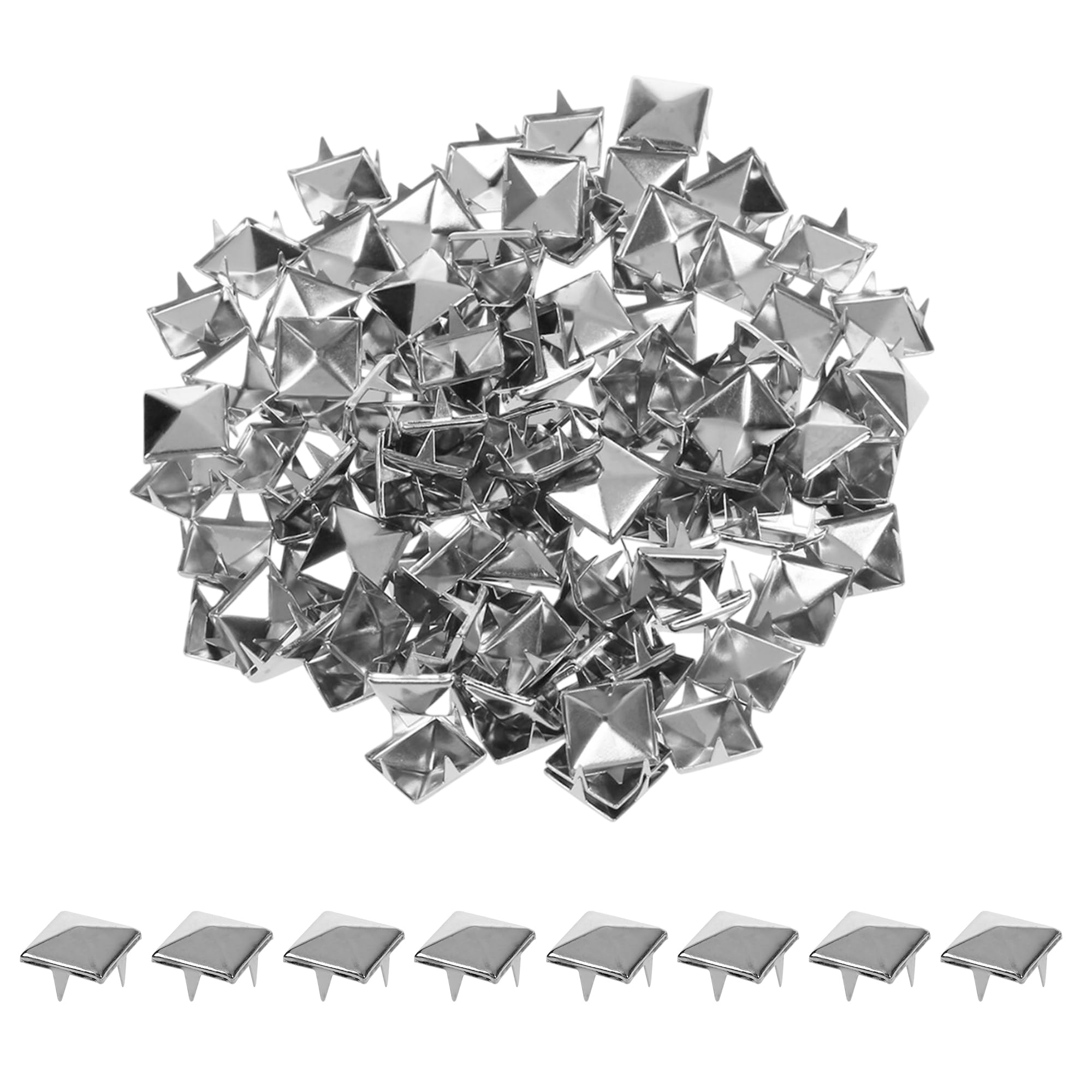WedDecor 100pcs Square Pyramid Rivets 12mm Silver Punk Nail Head Studs Four-Jaw Studs Spikes Metal Leather Rivets for Decorating Belts, Bags, Shoes, Leathercrafts, Punk & Goth Fashion Accessories