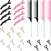 Patelai 27 Pcs Hair Braiding Tools Hair Parting Ring,Pink, Black | Parting Combs Clips, for Braiding Hair, Stitch Braiding Curling Extension Finger Tool