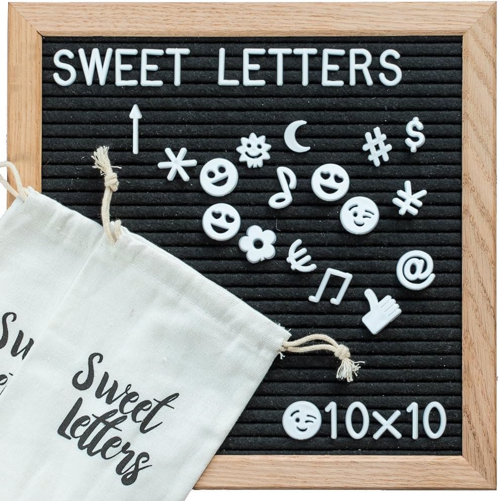 Letter Board - Changeable Felt Letter Board 10x10 Inch | BONUS Two Extra Bags | Oak Wood Frame & Holder | Wooden Letter Board Includes 340 Letters, Numbers & Emojis. Perfect as Decorative Letter Board