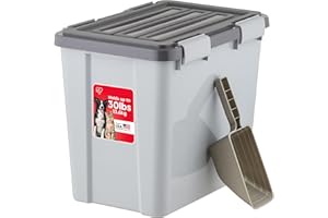 IRIS USA Stackable Dog Food Storage Container with 2 Cup Scoop, 4 Secure Latches, Fits up to 30 lbs, Pet Dry Food Bin, Gasket Seal Lid, BPA Free, Stackable, Easy Measure, Gray/Dark Gray