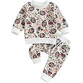 Lamuusaa Newborn Baby Girl Boy Clothes Football Long Sleeve Crewneck Pullover Sweatshirt Long Pants Fall Winter Outfit