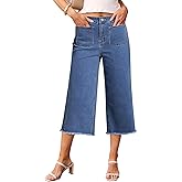 luvamia Women's Wide Leg High Waisted Cropped Capri Jeans