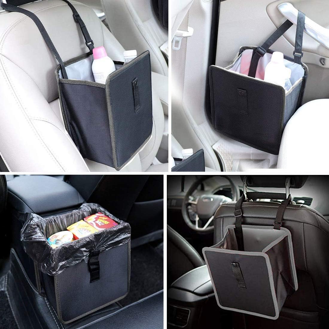 SwirlColor Car Rubbish Bin Waterproof Car Trash Bag Hanging Oxford Cloth Trash Bag Litter Container Collapsible Car Bin Tidy Garbage Organiser with Plastic Garbage Bags - Image 4