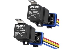 Weasch 2 Pack Waterproof Relay Kit, 12V 40A/30A, 5 Pin SPDT, Heavy Duty 14 AWG Tinned Copper Wires Automotive Relay and Harne