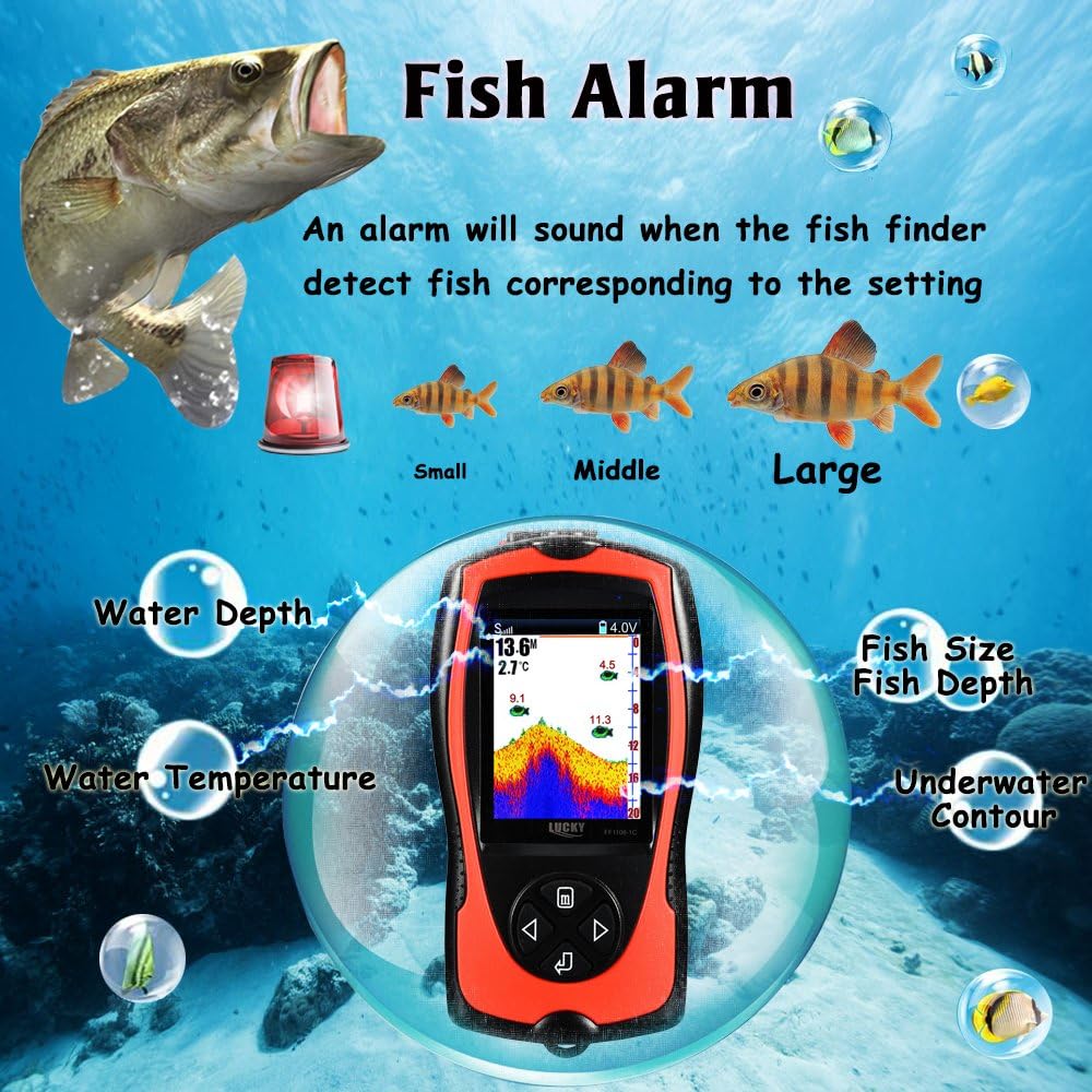 LUCKY Portable Fish Finder Handheld Kayak Fish Finders Wired Fish Depth Finder Sonar Sensor Transducer for Boat Fishing Sea Fishing: Sports & Outdoors
