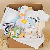 New Baby Boy Gifts Basket – Baby Shower Gift Set with Baby Essentials | New Boy Gift Set Includes Handprint & Footprint Keepsake Kit, Crinkle Cloth Books | Gender Reveal Gifts for New Parents