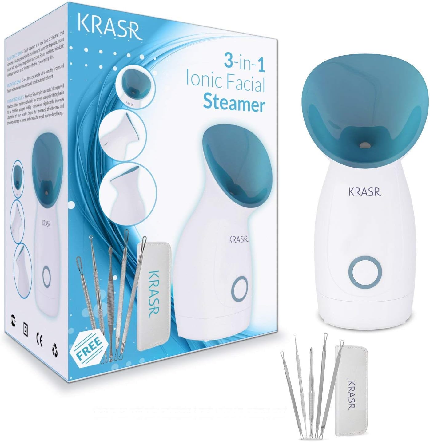 The Original 3-in-1 Nano Ionic Warm Mist Facial Steamer By Krasr With Free Kit