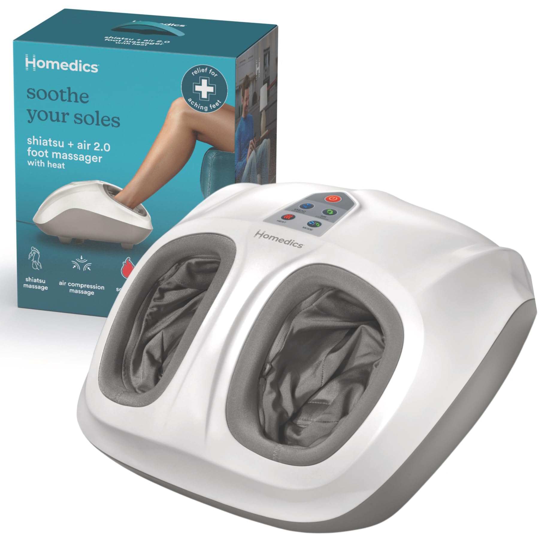 Photo 1 of Homedics Shiatsu Air 2.0 Foot Massager with Soothing Heat and Rhythmic Air Compression, 3 Customized Controls and Intensities, Washable Liner, at-Home Kneading Massage Relaxes Feet, 3 Speed Options