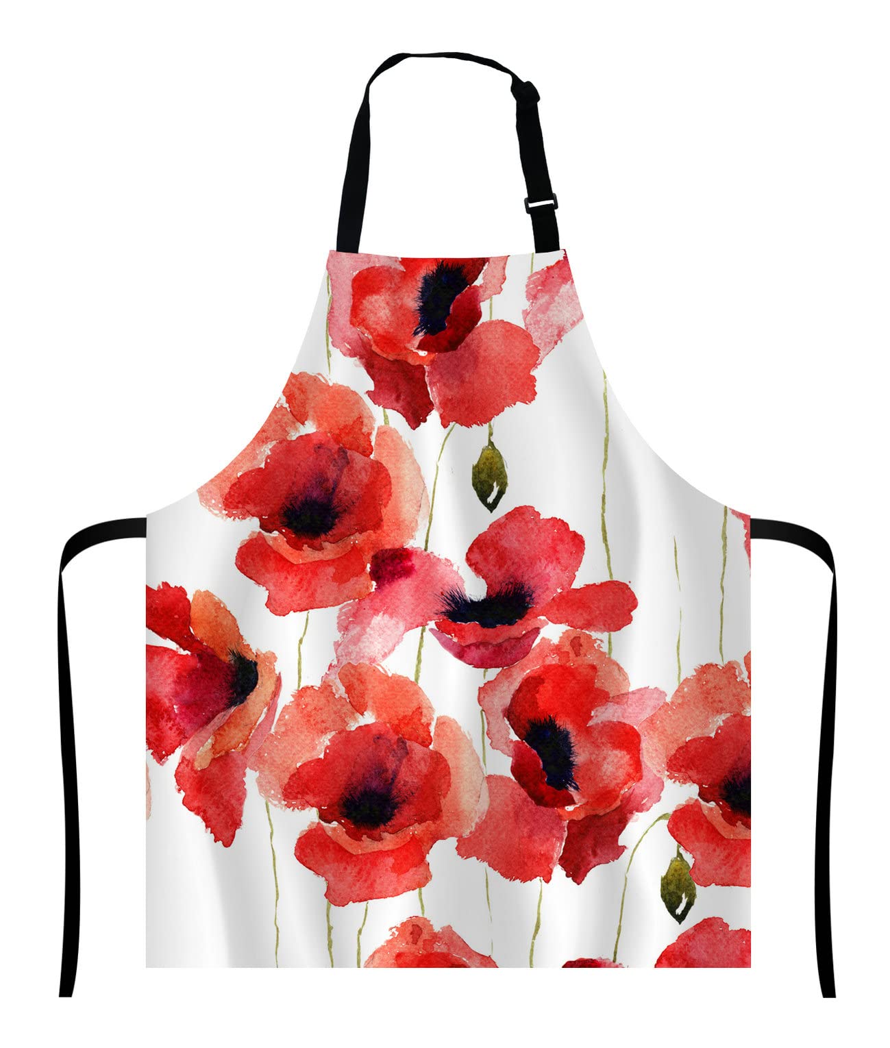 Wasach Poppy Flowers Apron, Watercolor Poppy Bib with Adjustable Neck for Men Women,Suitable for Home Kitchen Cooking Waitress Chef Grill Bistro Baking BBQ