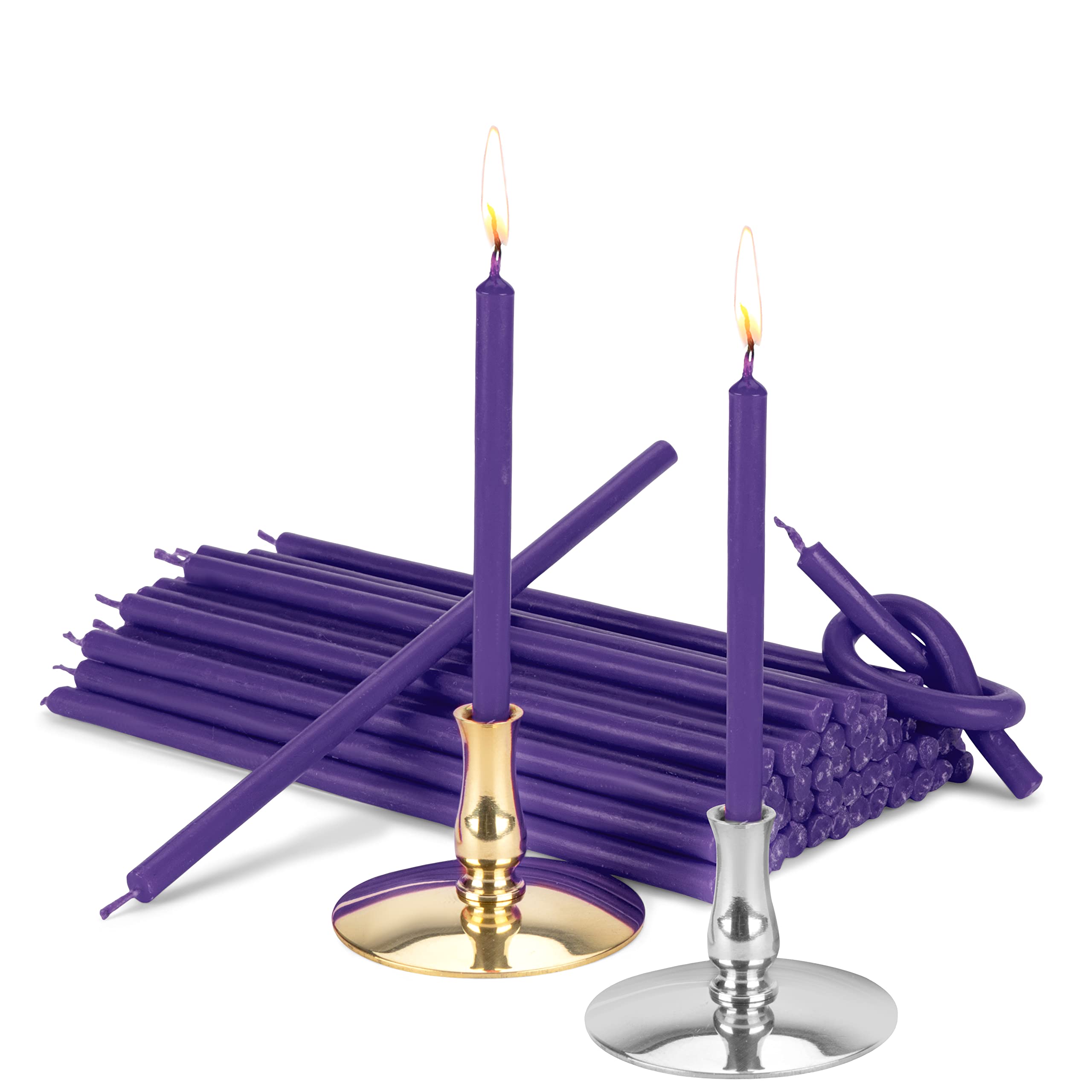 NKlaus - Set 2X candleholders with Stick Candles Violet dripfree L 16cm Paraffin Wax 40031