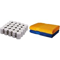 Amazon Brand - Solimo Wax Tealight Candles (Set of 100, Unscented) & 100% Cotton 2 Piece Bath Towel Set, 500 GSM (Iris Blue and Sunshine Yellow) Combo