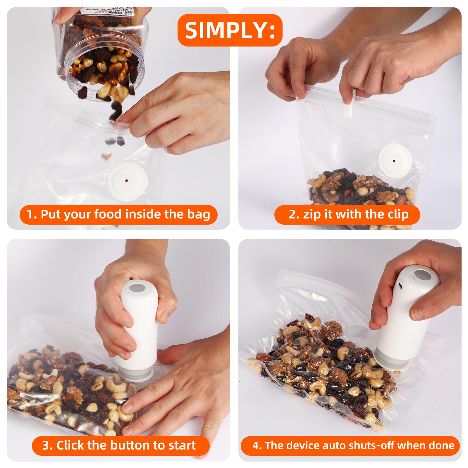 2025 New Handheld Vacuum Sealer for Food storage, Sous Vide and Meal Prep. 1 vacuum machine 2 compact containers and 4 reusable bags, 7-piece Set. Extending freshness up to 5 times longer